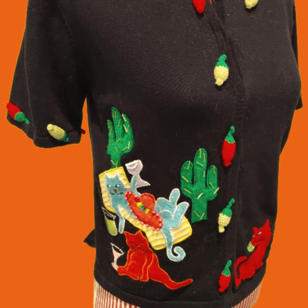 Vintage Christina Rotelli Cat Fiesta 3D S/S Sweater Size Small/Medium